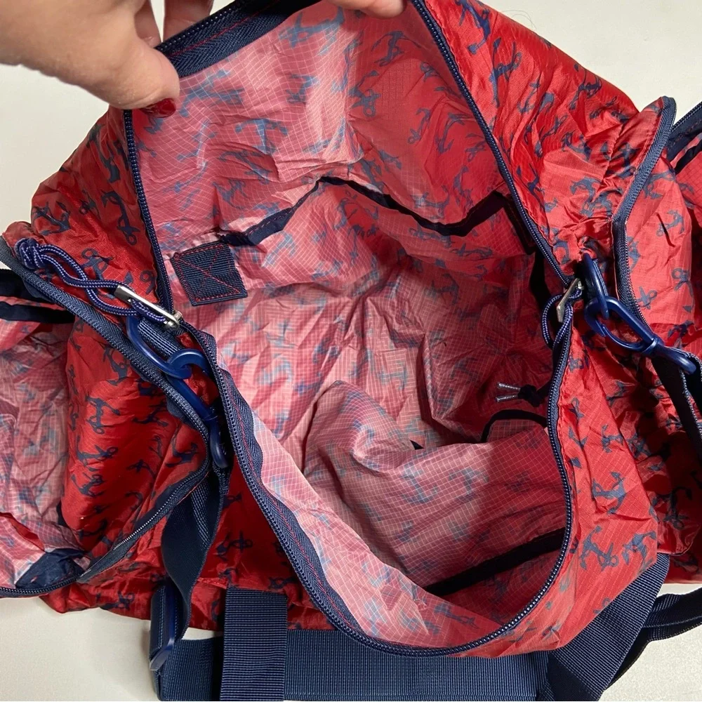 G.H. Bass & Co. Red and Blue Anchor Packable Duffel Bag